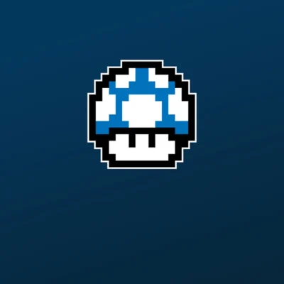 Sticker bleu et blanc personnage champignon Mario pixels