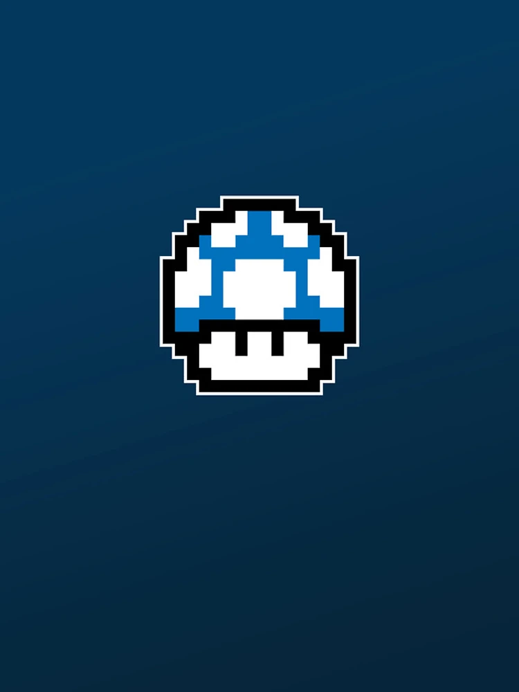 Sticker bleu et blanc personnage champignon Mario pixels